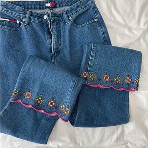 Tommy Hilfiger Women's Blue Jeans with Colorful Embroidery